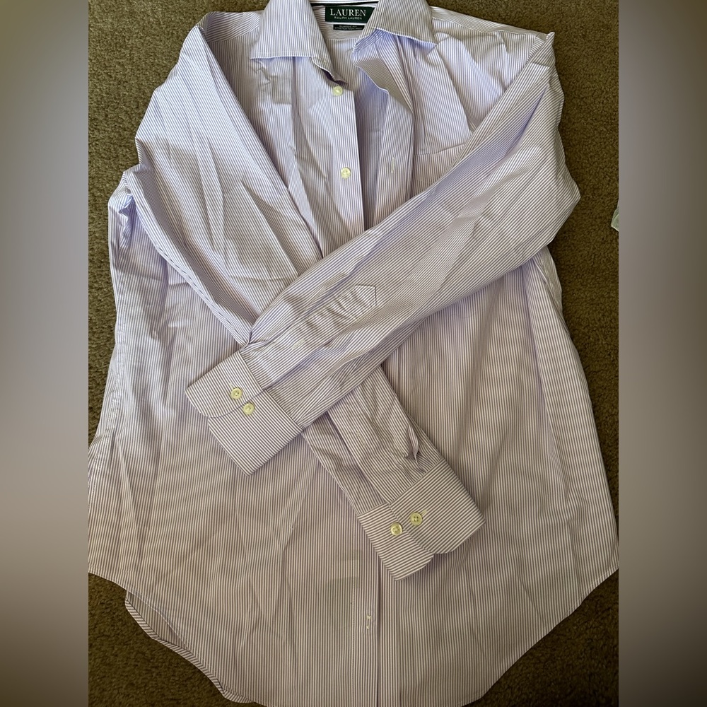 Ralph Lauren button down purple/white stripped shirt!